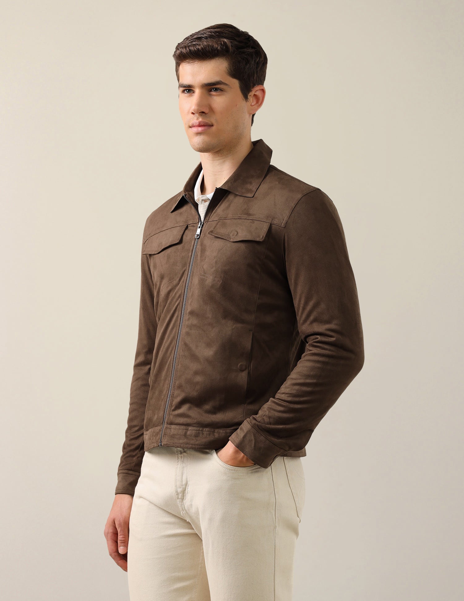 Regular Fit Solid Jacket Brown - U.S. Polo Assn. India | Large