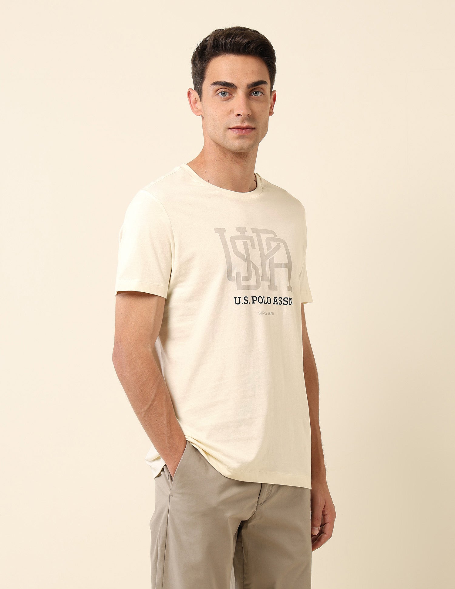 Pure Cotton Slim Fit T- Shirt Off-White - U.S. Polo Assn. India | Large