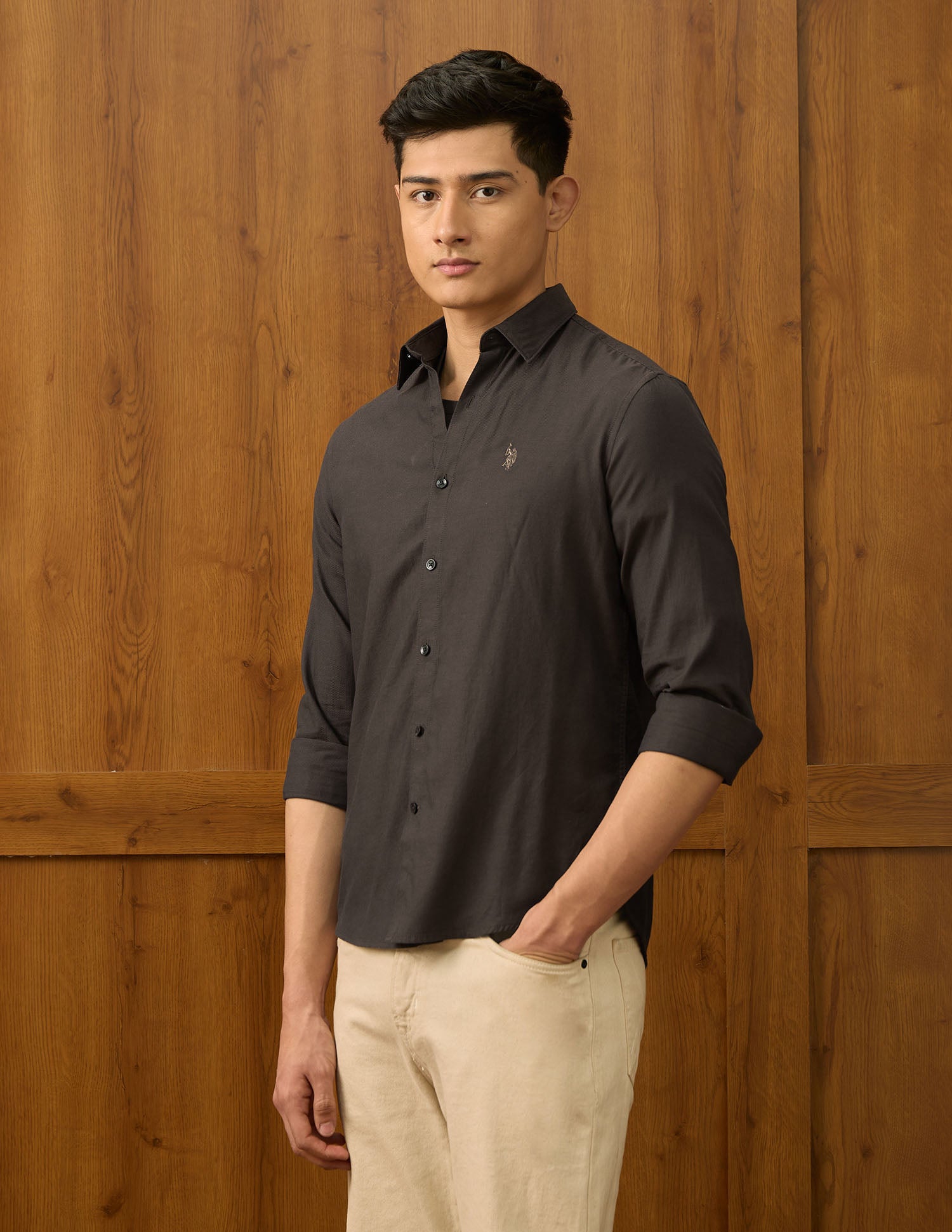 Textured Dobby Varsity Shirt Choco - U.S. POLO ASSN. | Large