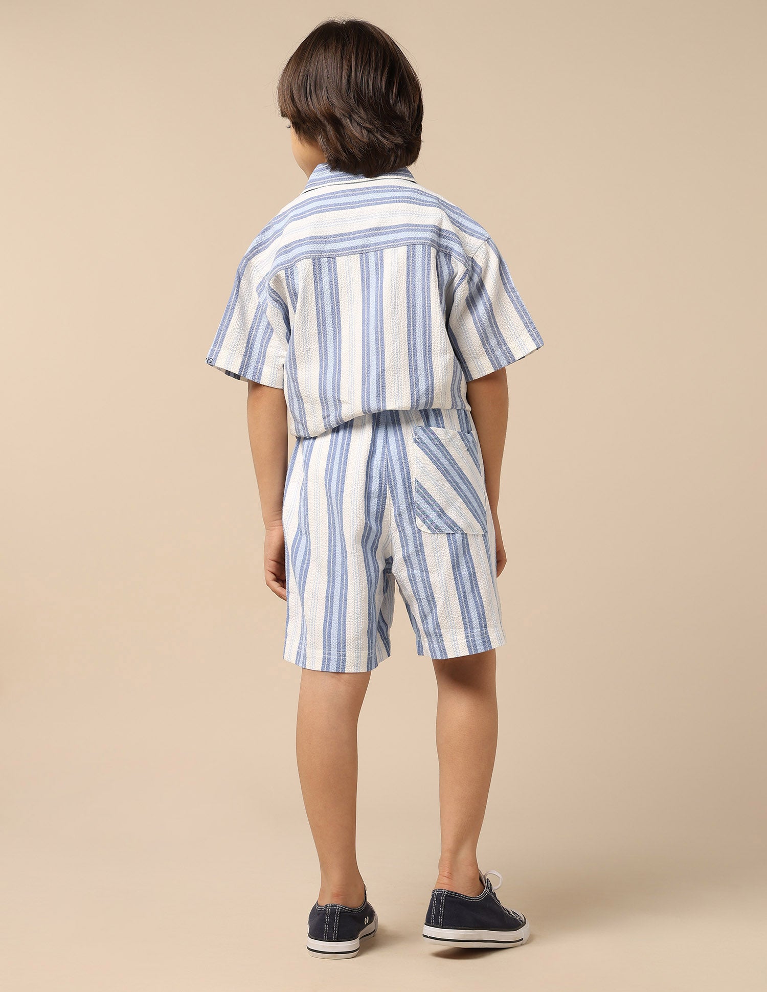 Boys Vertical Striped Regular Fit Shorts Blue - U.S. Polo Assn. India | Large