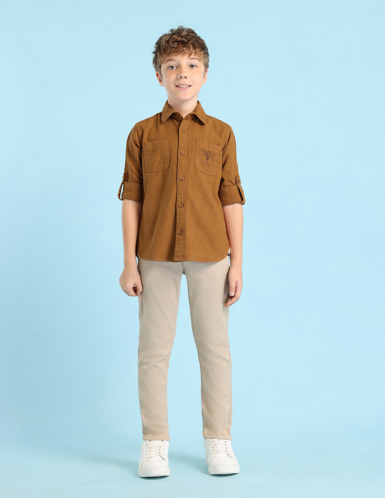 Boys Solid Regular Fit Shirt Brown - U.S. POLO ASSN. | Large