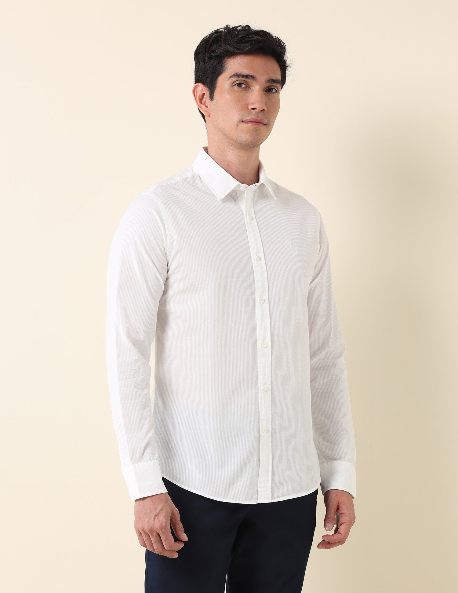 Vertical Striped Tailored Fit Shirt White - U.S. POLO ASSN. | Large