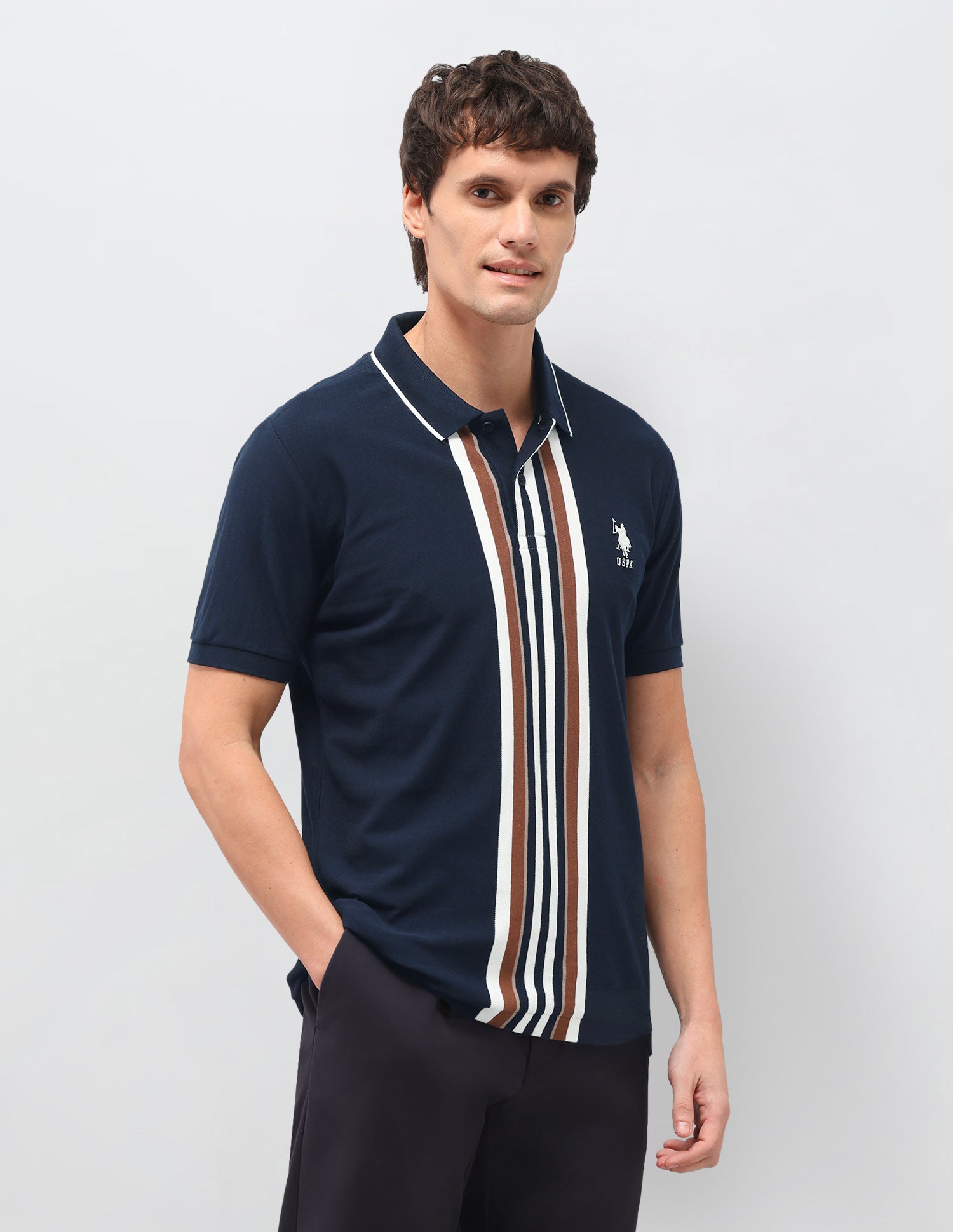 Vertical Striped Slim Fit Polo Shirt Navy - U.S. Polo Assn. India | Large