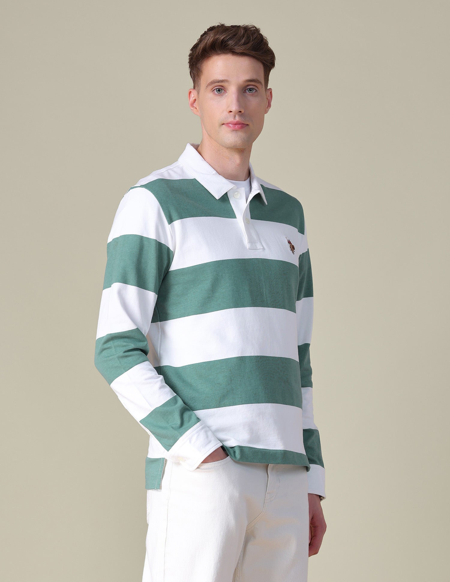 Horizontal Striped Slim Fit Polo Shirt Light Green - U.S. POLO ASSN. | Large