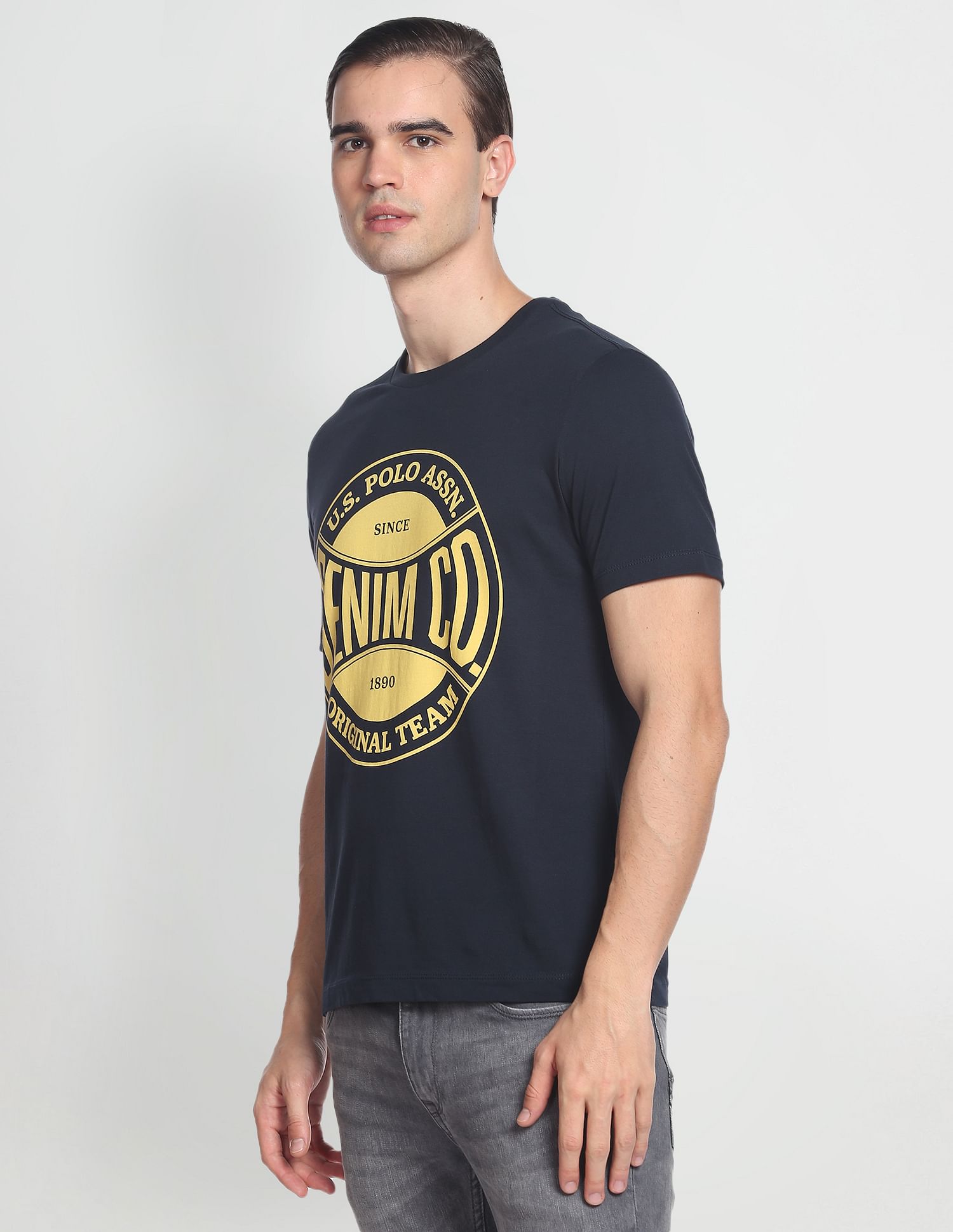 Circle Brand Print Cotton T-Shirt Navy - U.S. Polo Assn. India | Large