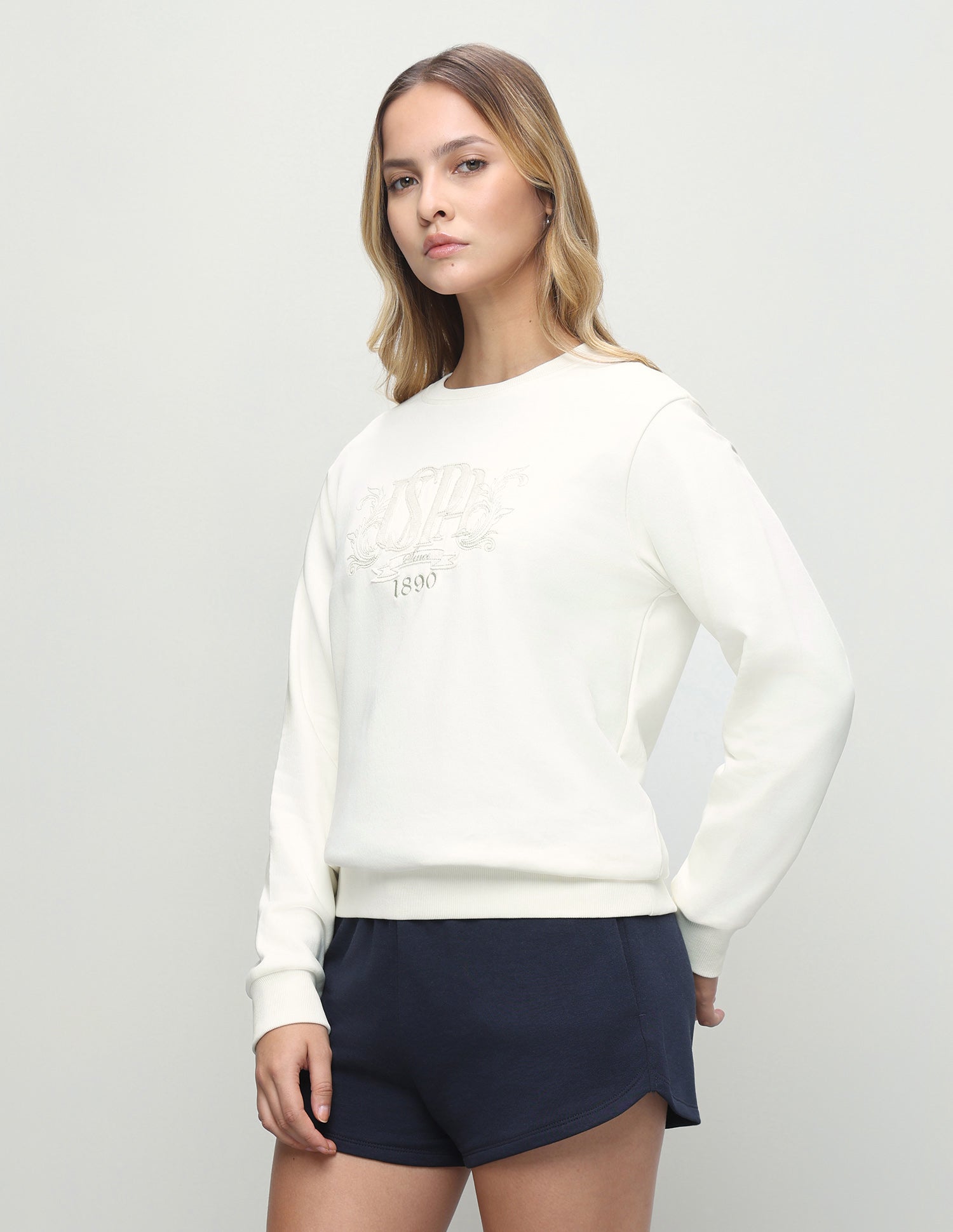 Brand Embroidered Relaxed Fit Sweatshirt Off-White - U.S. Polo Assn. India | Large