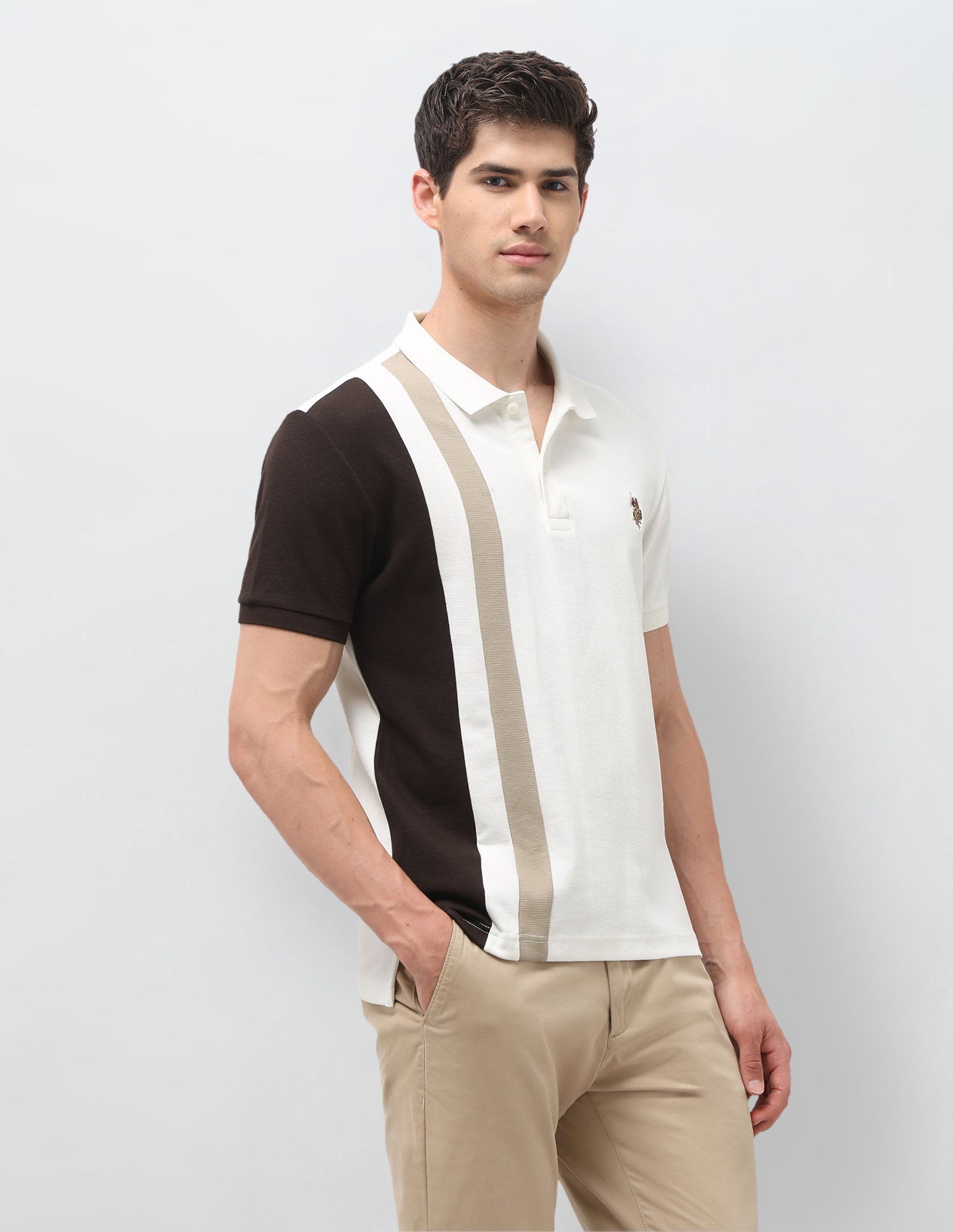 Colourblocked Slim Fit Polo Shirt Ivory - U.S. Polo Assn. India | Large