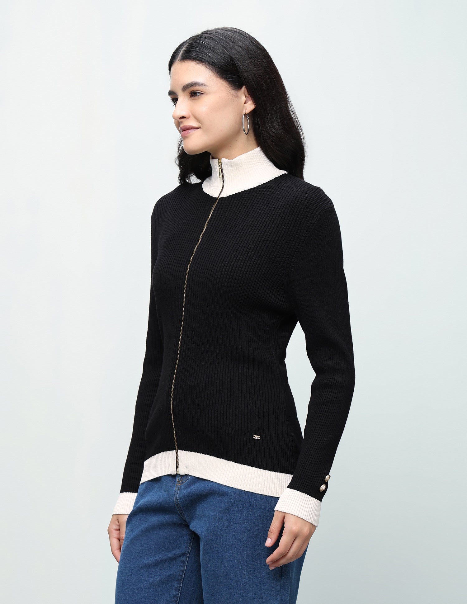 Patterned Knit Zipper Cardigan Sweater Black - U.S. Polo Assn. India | Large