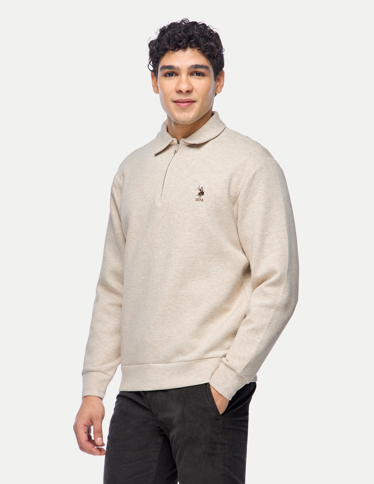 Heathered Slim Fit Sweatshirt Beige - U.S. Polo Assn. India | Large