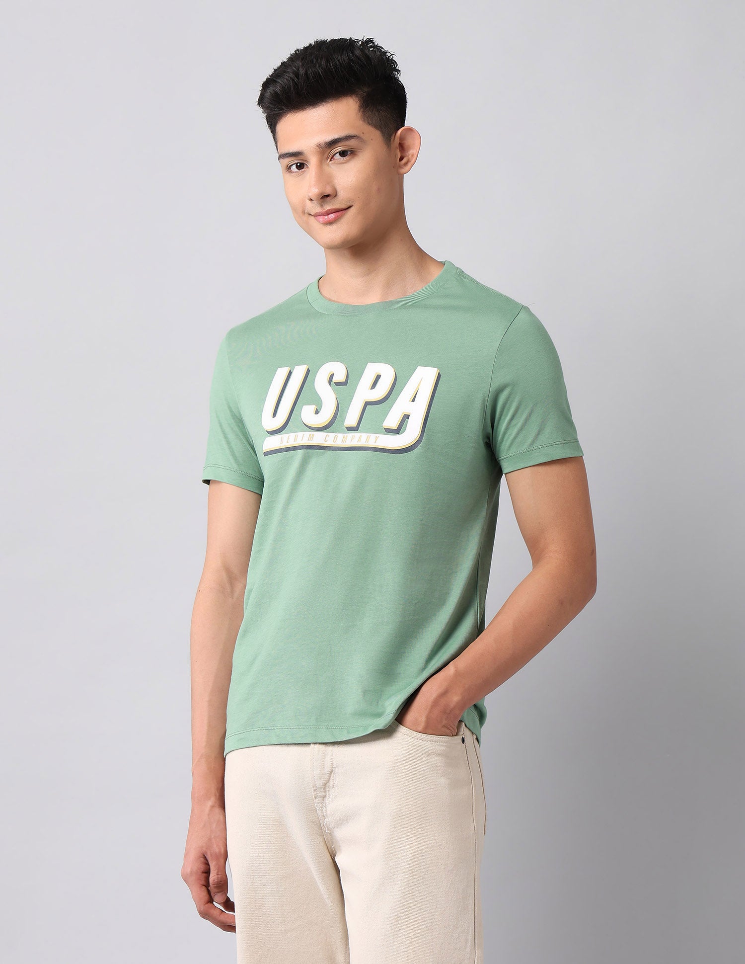 Muscle Fit Brand Printed T-Shirt Light Green - U.S. Polo Assn. India | Large