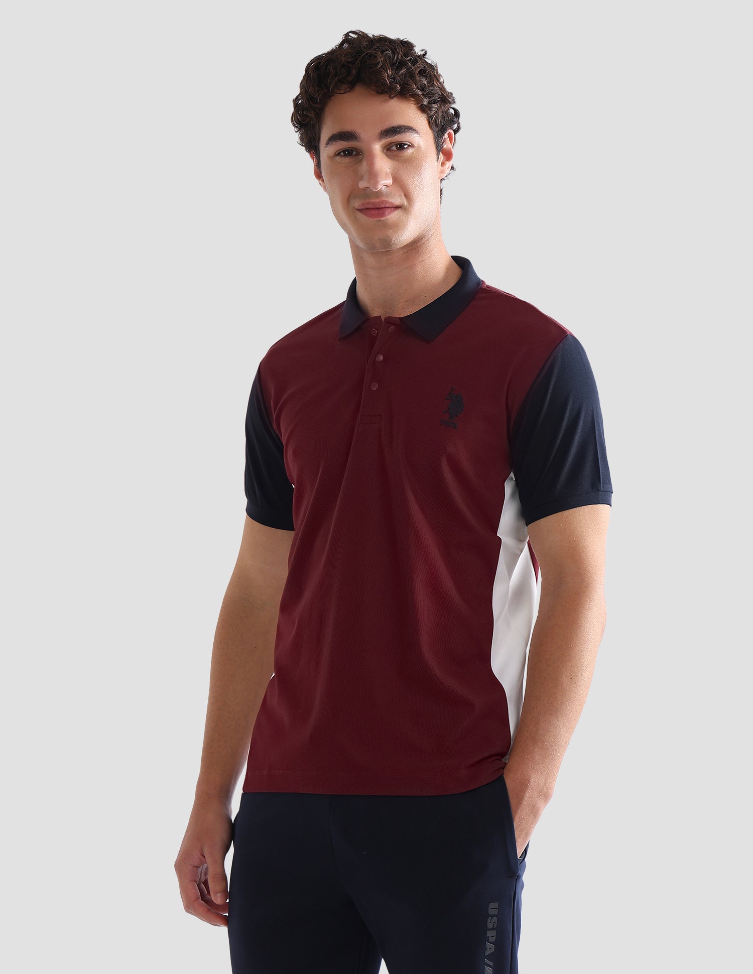 Colourblocked Slim Fit Active Polo Shirt Maroon - U.S. Polo Assn. India | Large