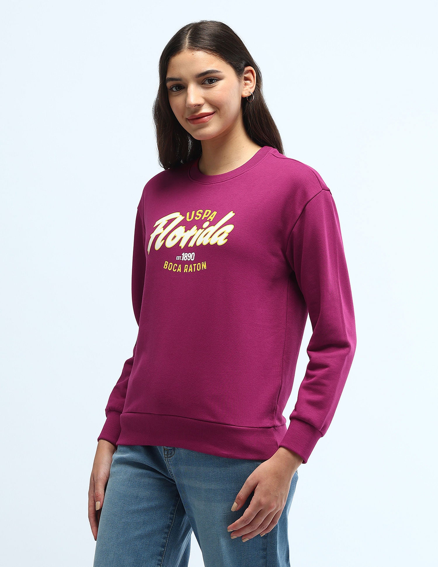 Crew Neck Graphic Print Sweatshirt Fuchsia - U.S. POLO ASSN. | Large