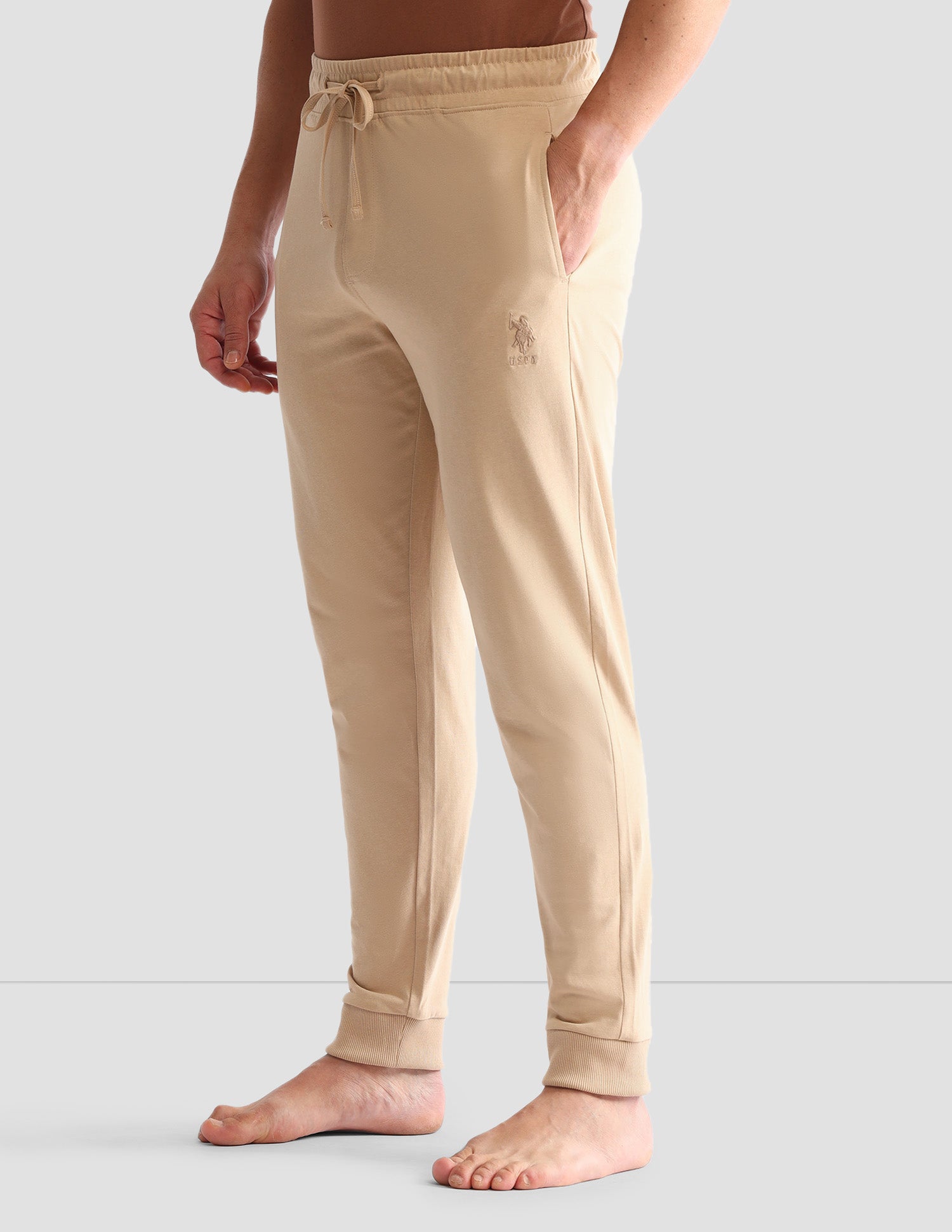 Regular Fit Mid-Rise Solid OJ007 Joggers Warm Sand - U.S. POLO ASSN. | Large