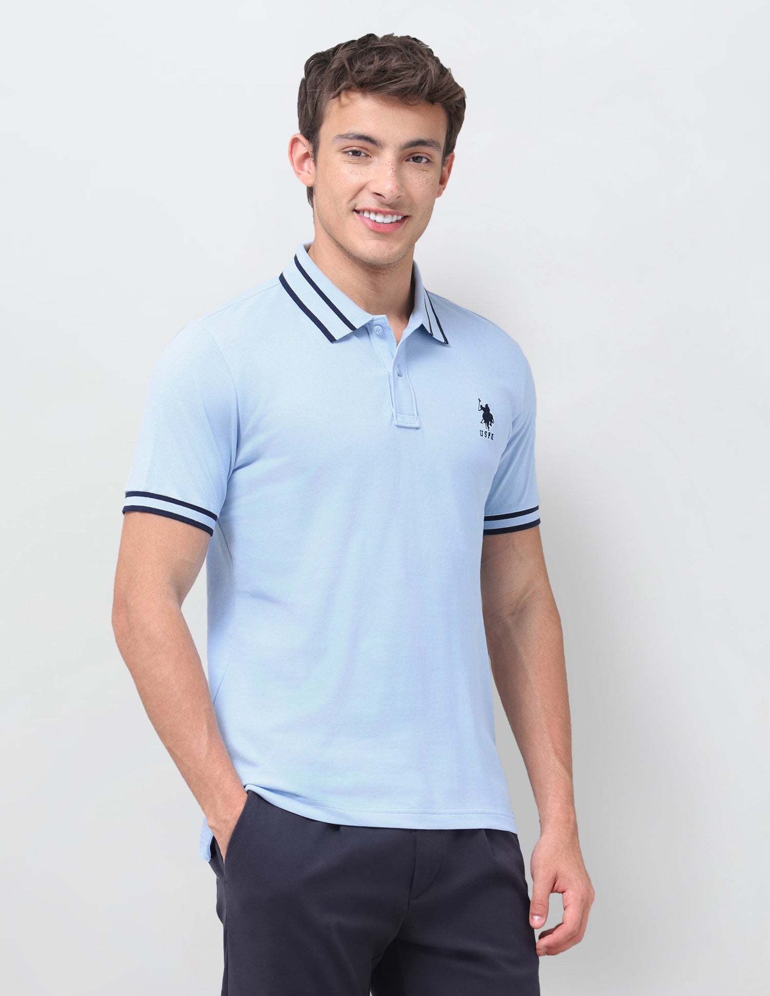 Solid Regular Fit Polo Shirt Light Blue - U.S. Polo Assn. India | Large