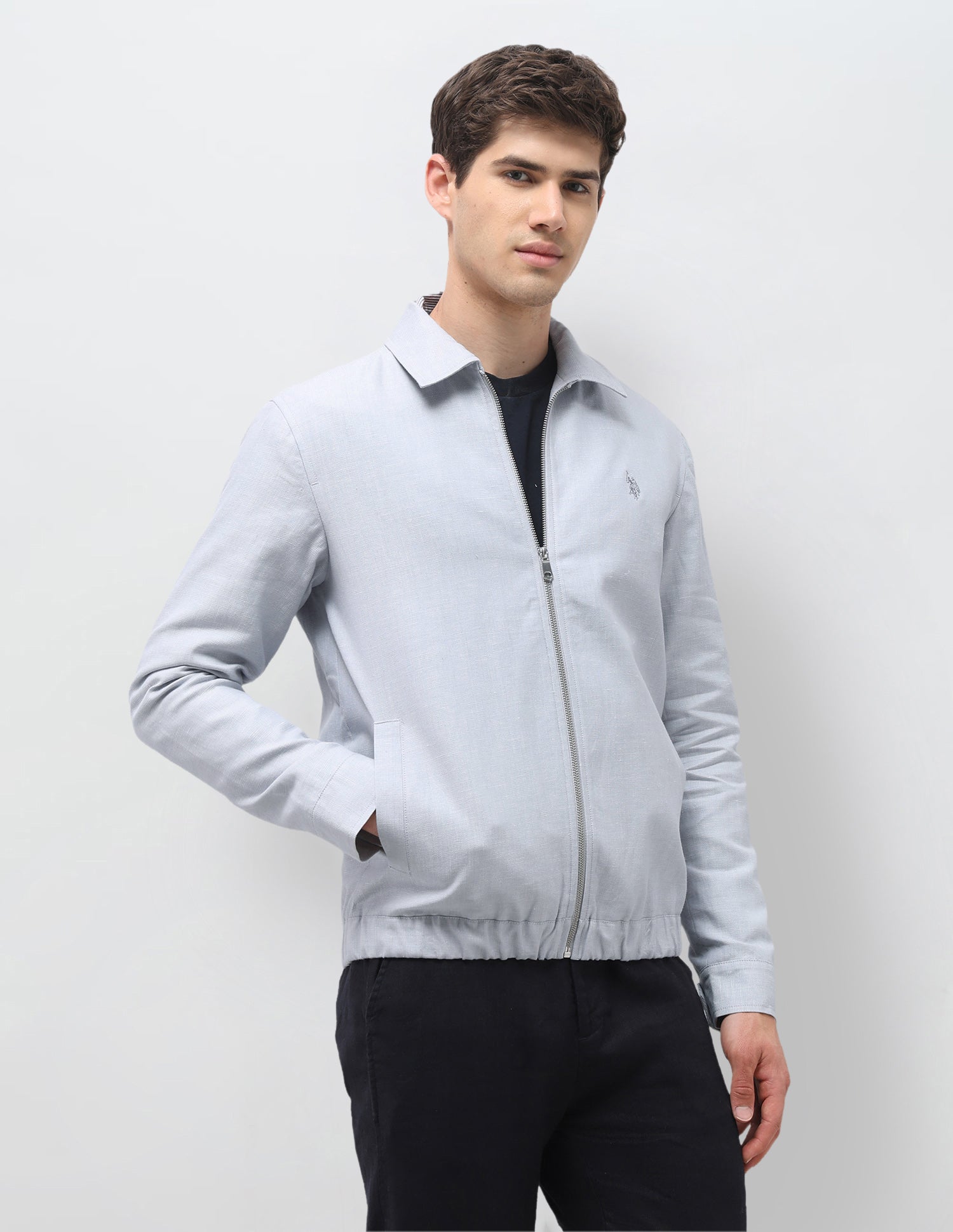 Regular Fit Solid Jacket Light Grey - U.S. Polo Assn. India | Large