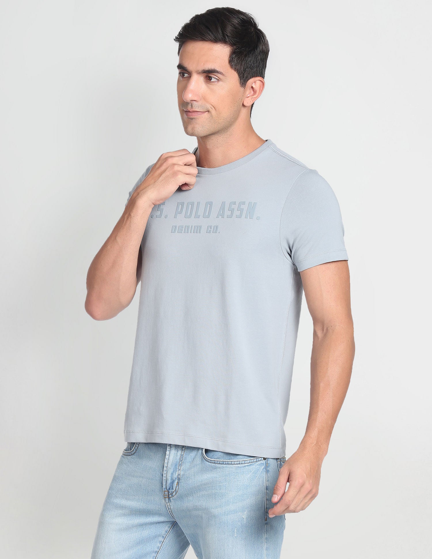 Crew Neck Brand Print T-Shirt Light Blue - U.S. POLO ASSN. | Large