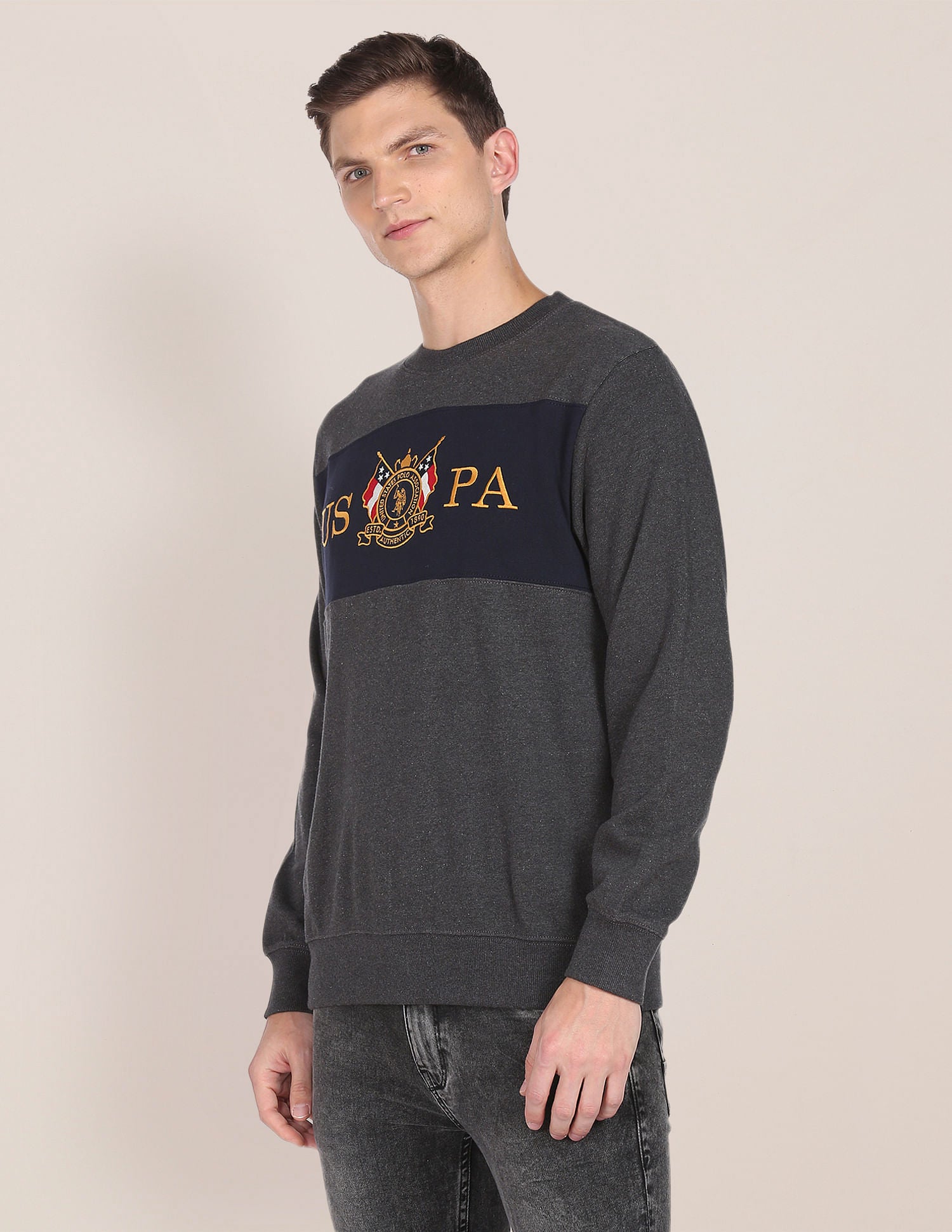 Crew Neck Heathered Sweatshirt Charcoal - U.S. POLO ASSN. | Large