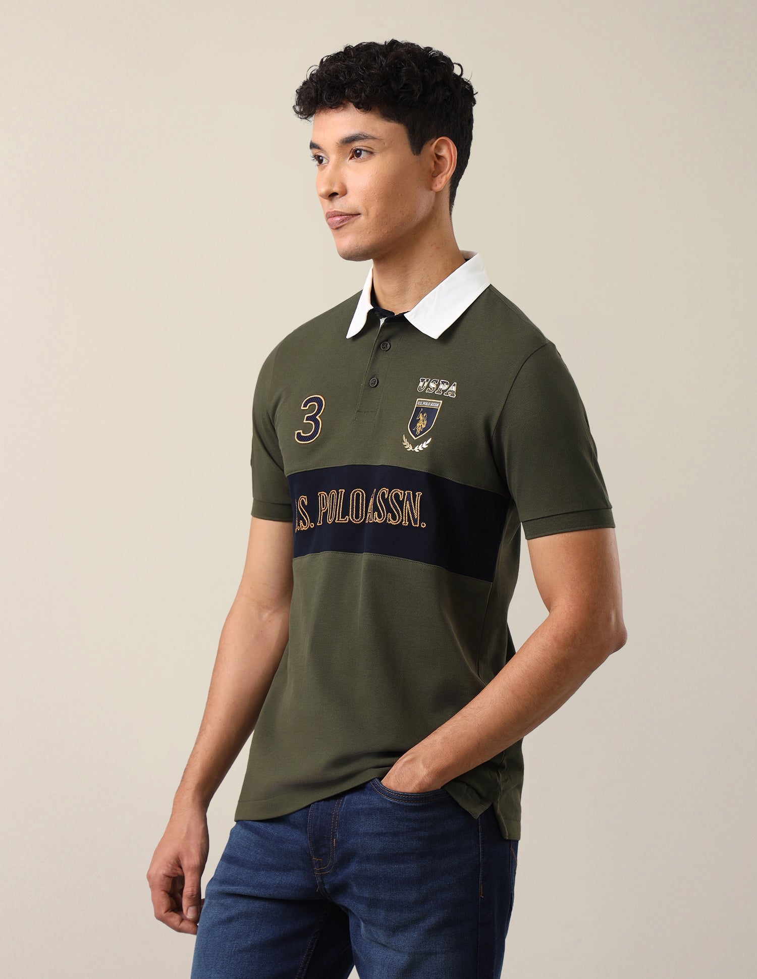 Brand Embroidered Slim Fit Polo Shirt Olive - U.S. Polo Assn. India | Large