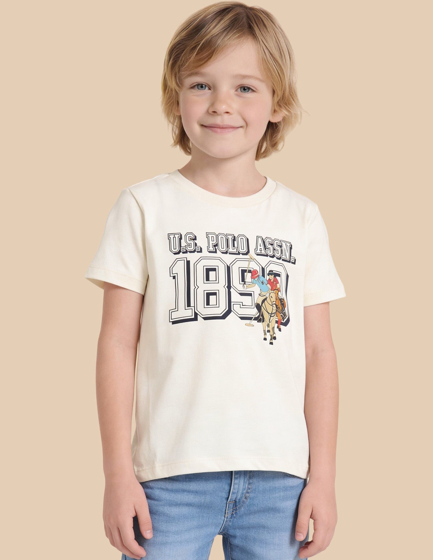 Boys Graphic Brand Printed Regular Fit T-Shirt Off White - U.S. Polo Assn. India | Large