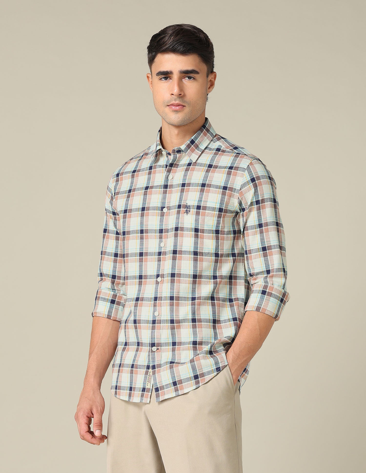Regular Fit Plaid Checked Shirt Ivory - U.S. POLO ASSN. | Large