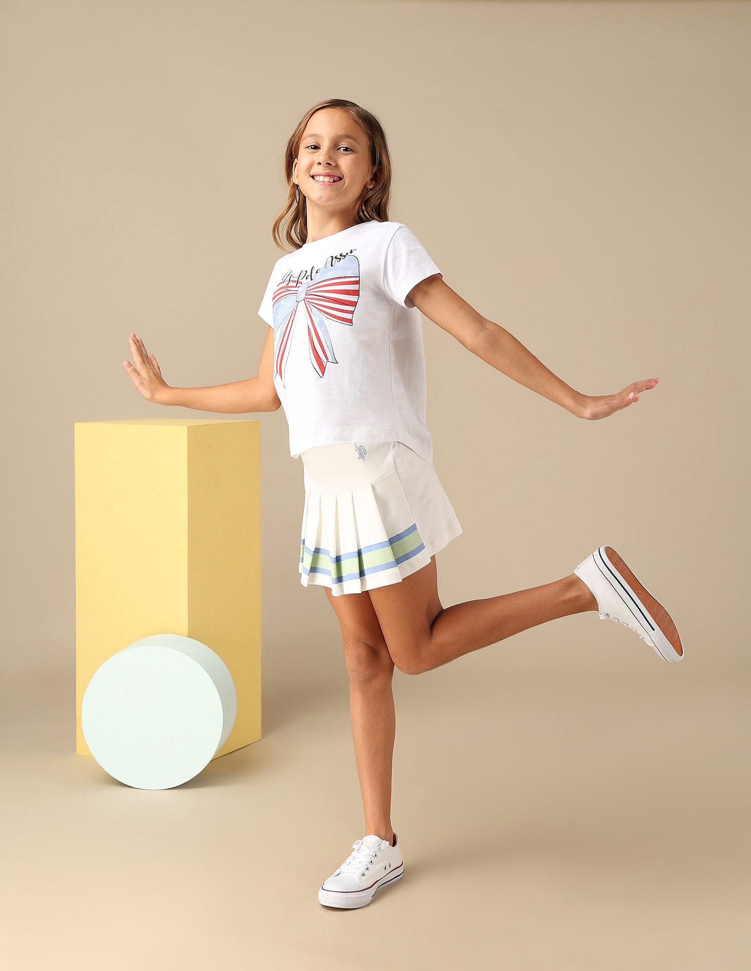 Girls Bow Print Relaxed Fit T-Shirt White - U.S. POLO ASSN. | Large