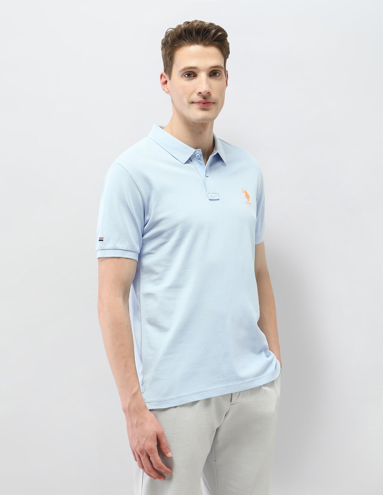 Solid Slim Fit Polo Shirt Light Blue - U.S. Polo Assn. India | Large