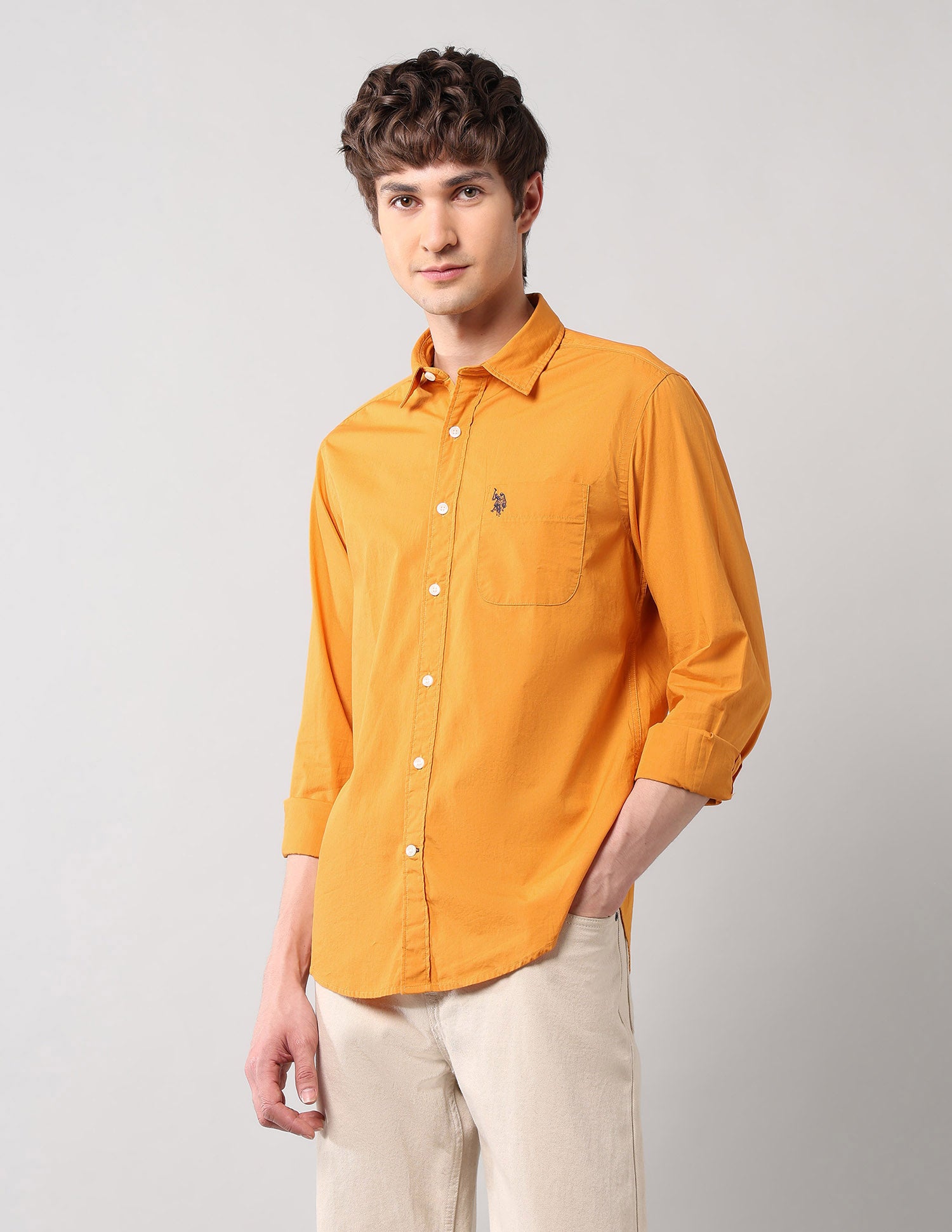 Pure Cotton Regular Fit Shirt Yellow - U.S. Polo Assn. India | Large