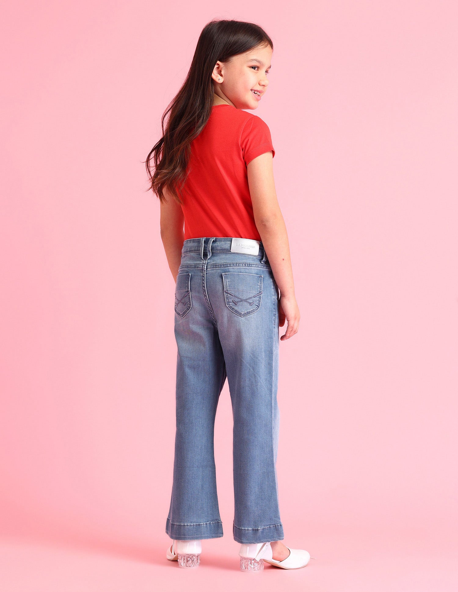 Girls Mid Rise Flared Fit Jeans Light Blue - U.S. POLO ASSN. | Large