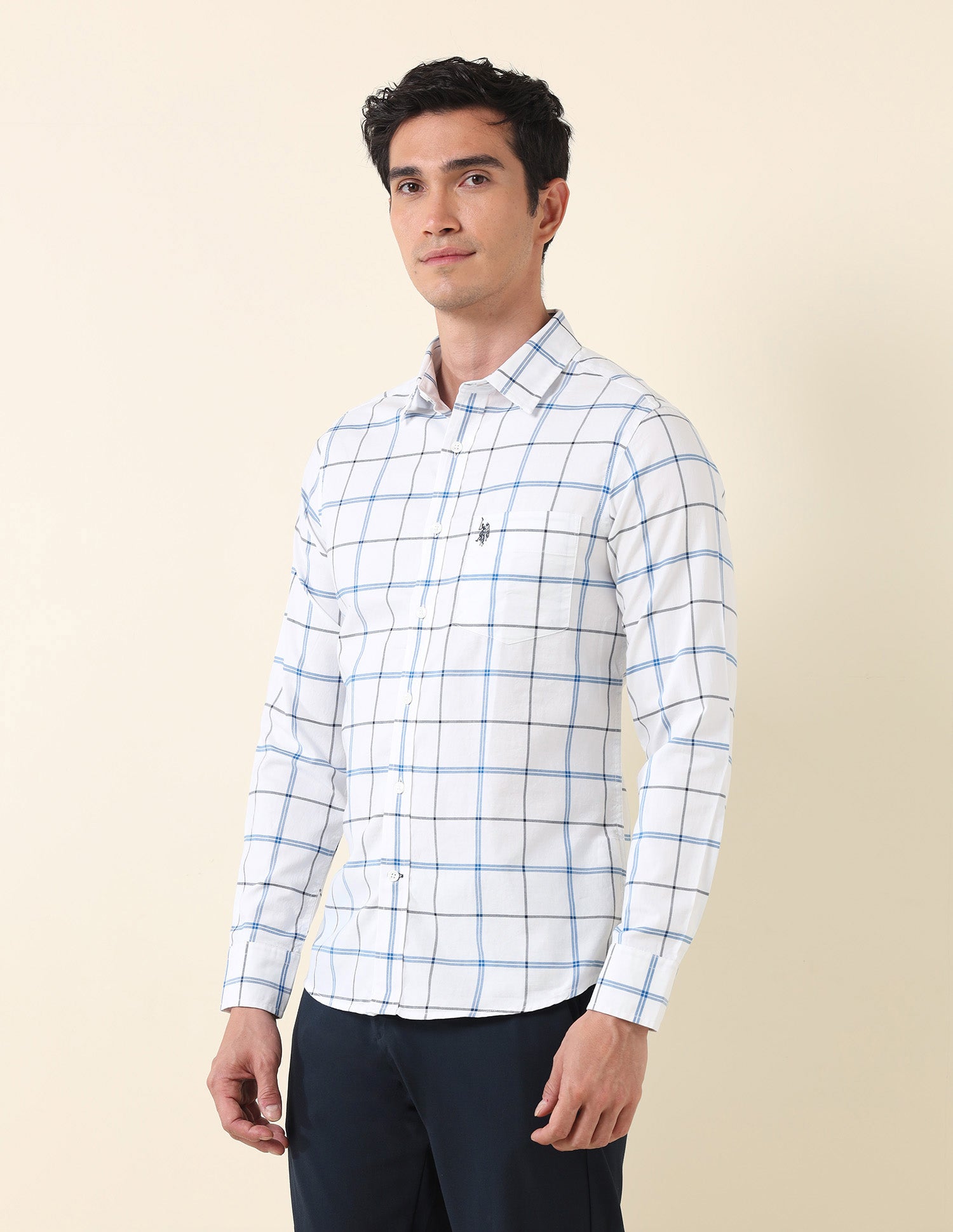 Grid Tattersall Checked Regular Shirt Blue - U.S. Polo Assn. India | Large