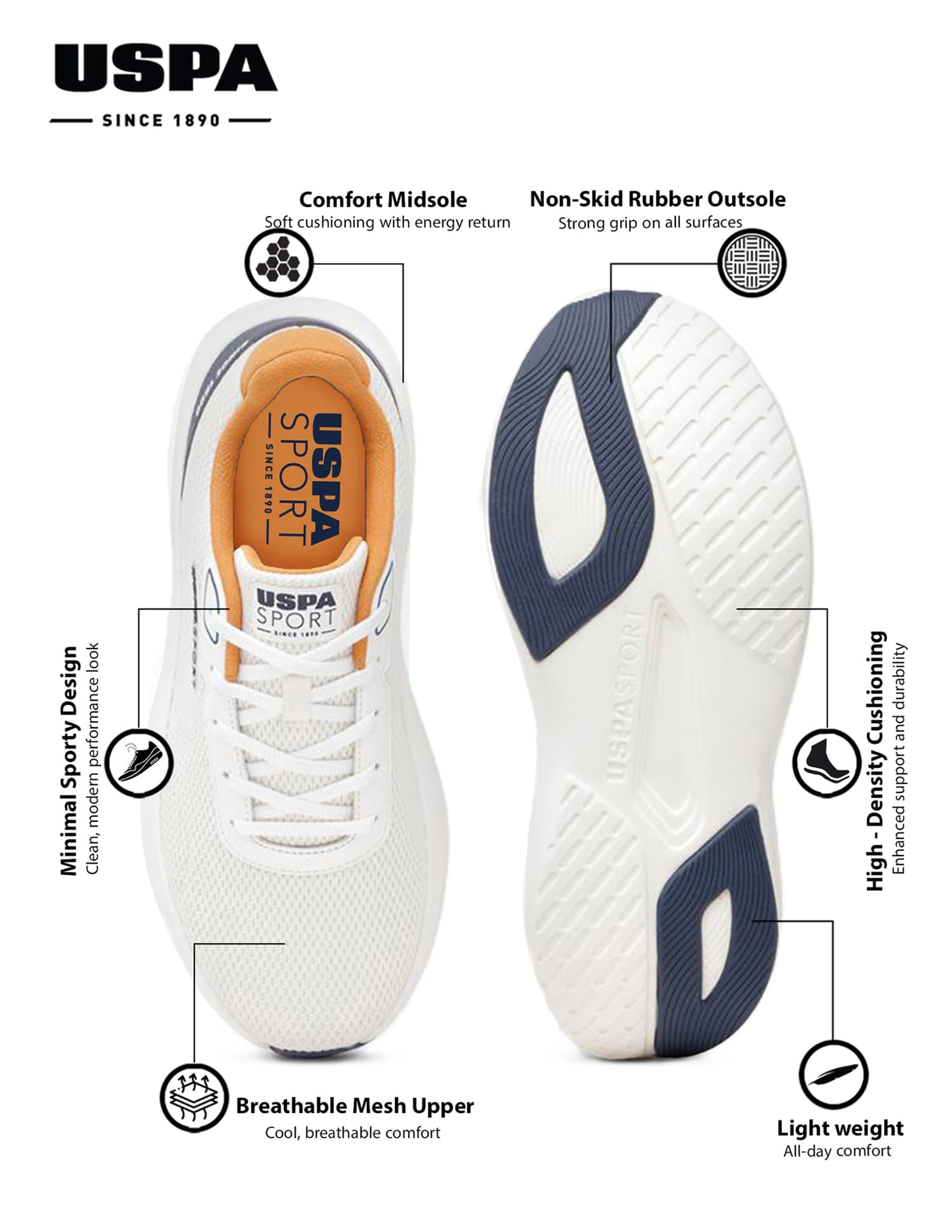 Men White Ryder Uspa Sport Sneakers Off White - U.S. Polo Assn. India | Large