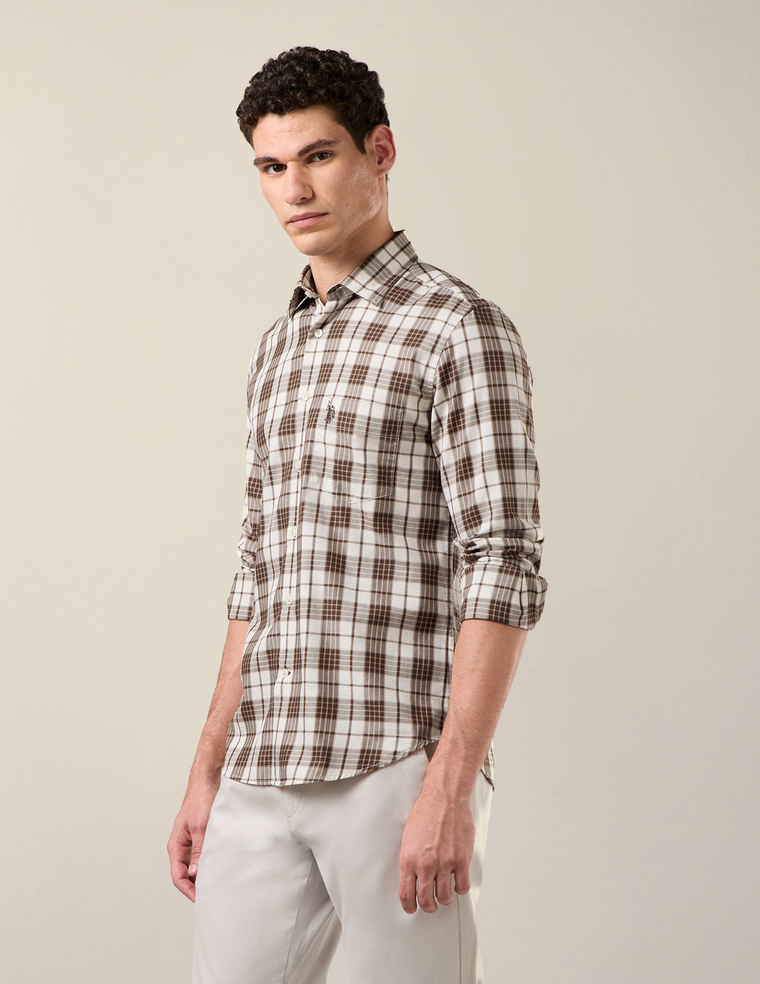 Twill Tailored Fit Shirt Brown - U.S. Polo Assn. India | Large