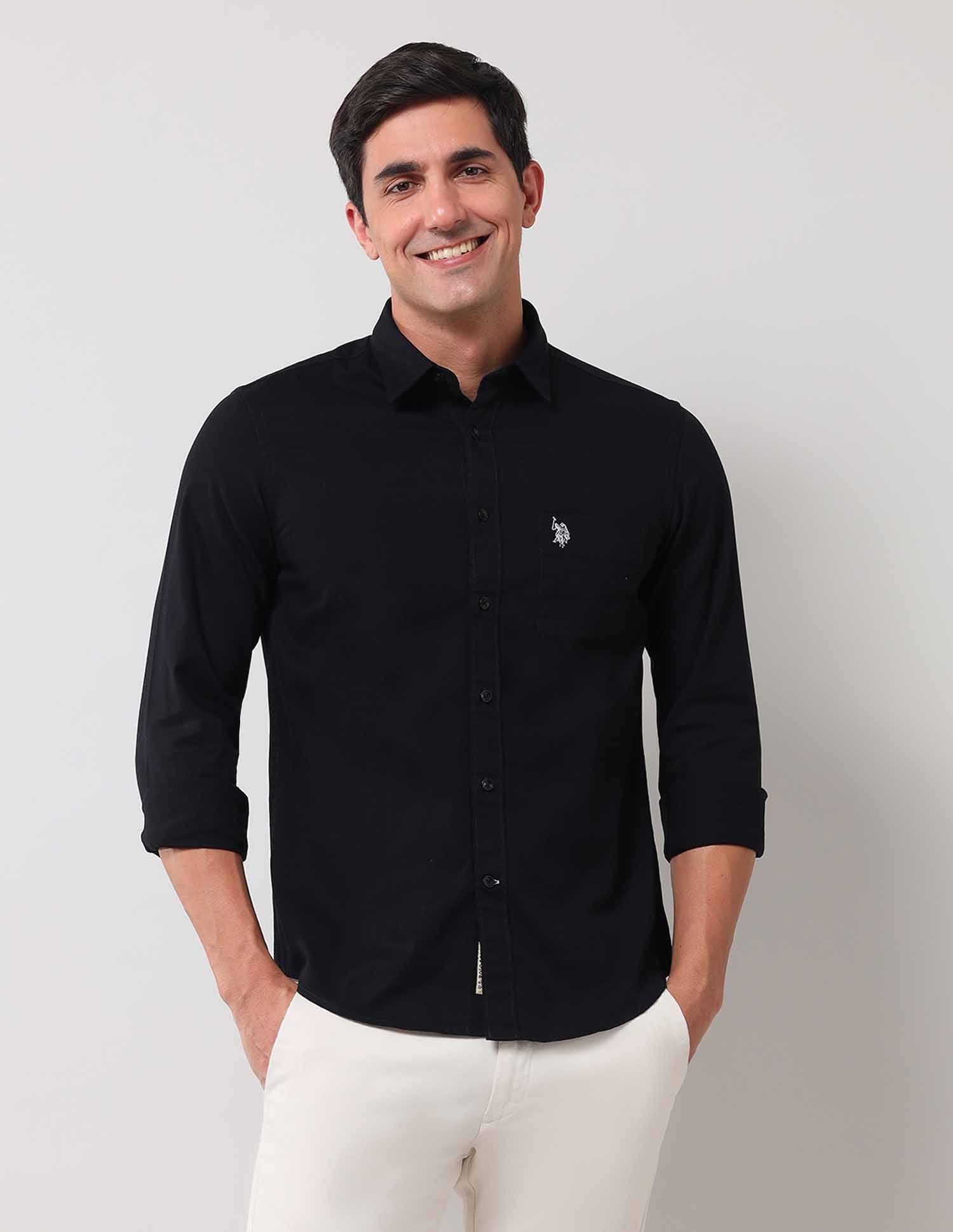 Solid Regular Shirt Black - U.S. POLO ASSN. | Large