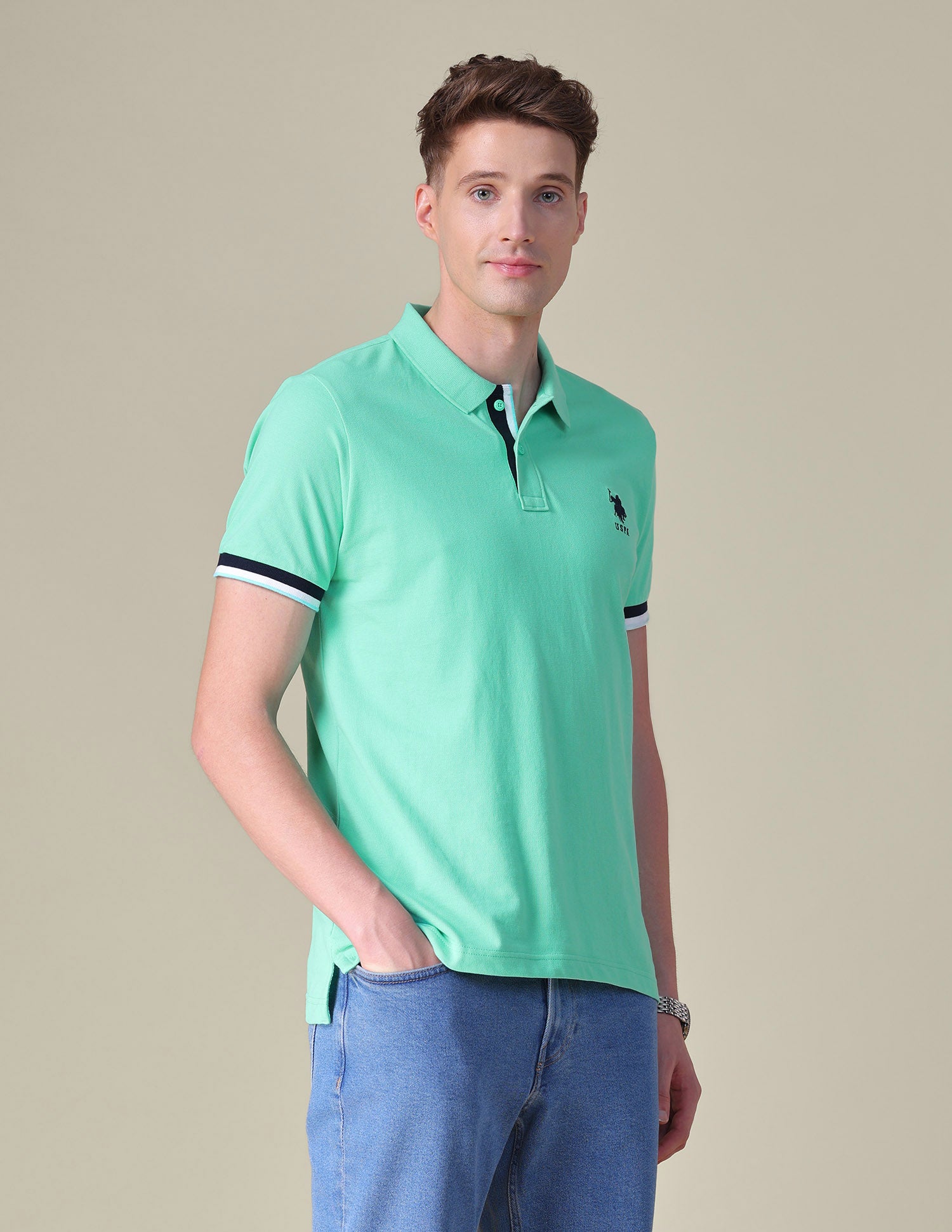 Solid Regular Fit Polo Shirt Light Green - U.S. POLO ASSN. | Large