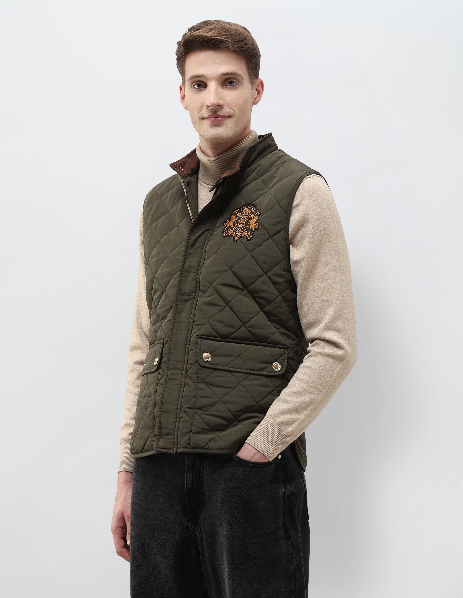 High Neck Solid Quilted Jacket Olive - U.S. POLO ASSN. | Large