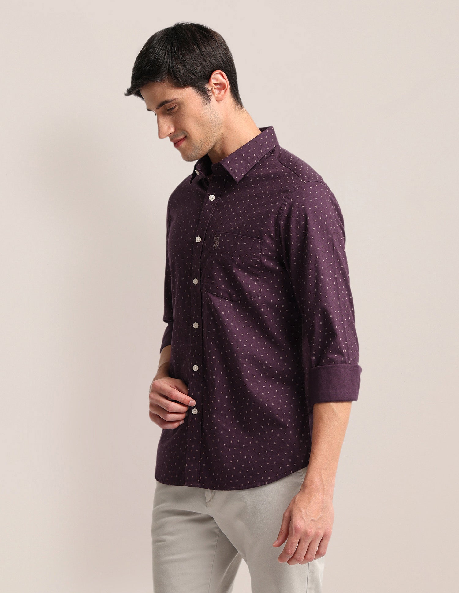 Geometric Print Dobby Shirt Wine - U.S. Polo Assn. India | Large