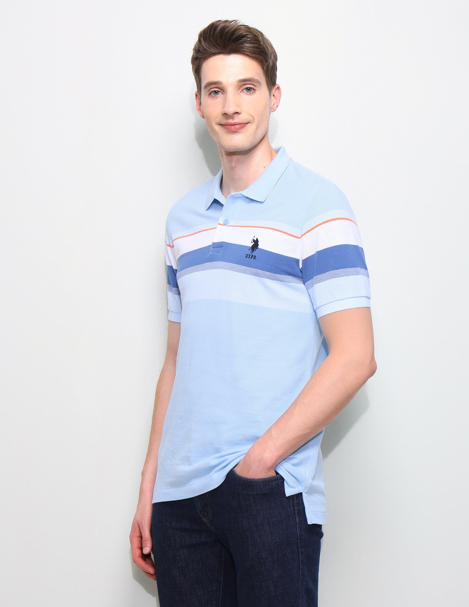Horizontal Striped Slim Fit Polo Shirt Light Blue - U.S. Polo Assn. India | Large