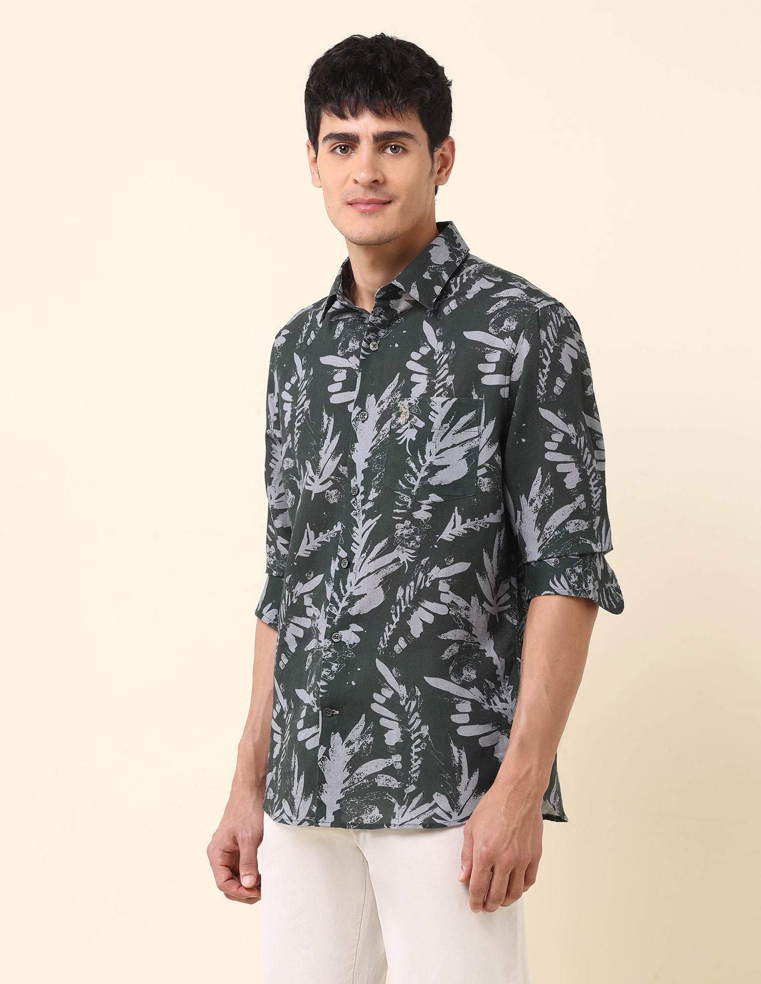Tailored Fit Tropical Printed Shirt Dark Green - U.S. Polo Assn. India | Large