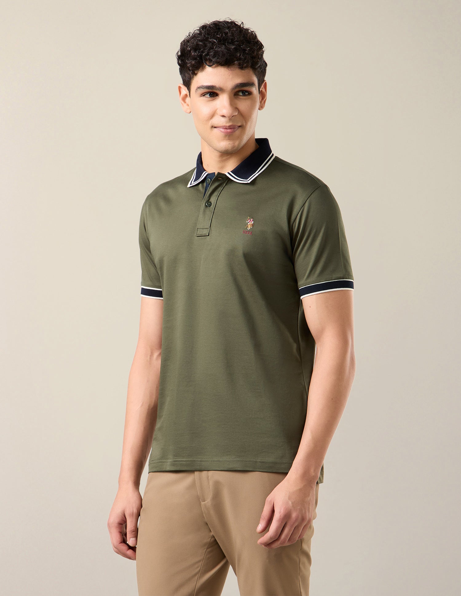 Solid Slim Fit Polo Shirt Dark Green - U.S. Polo Assn. India | Large