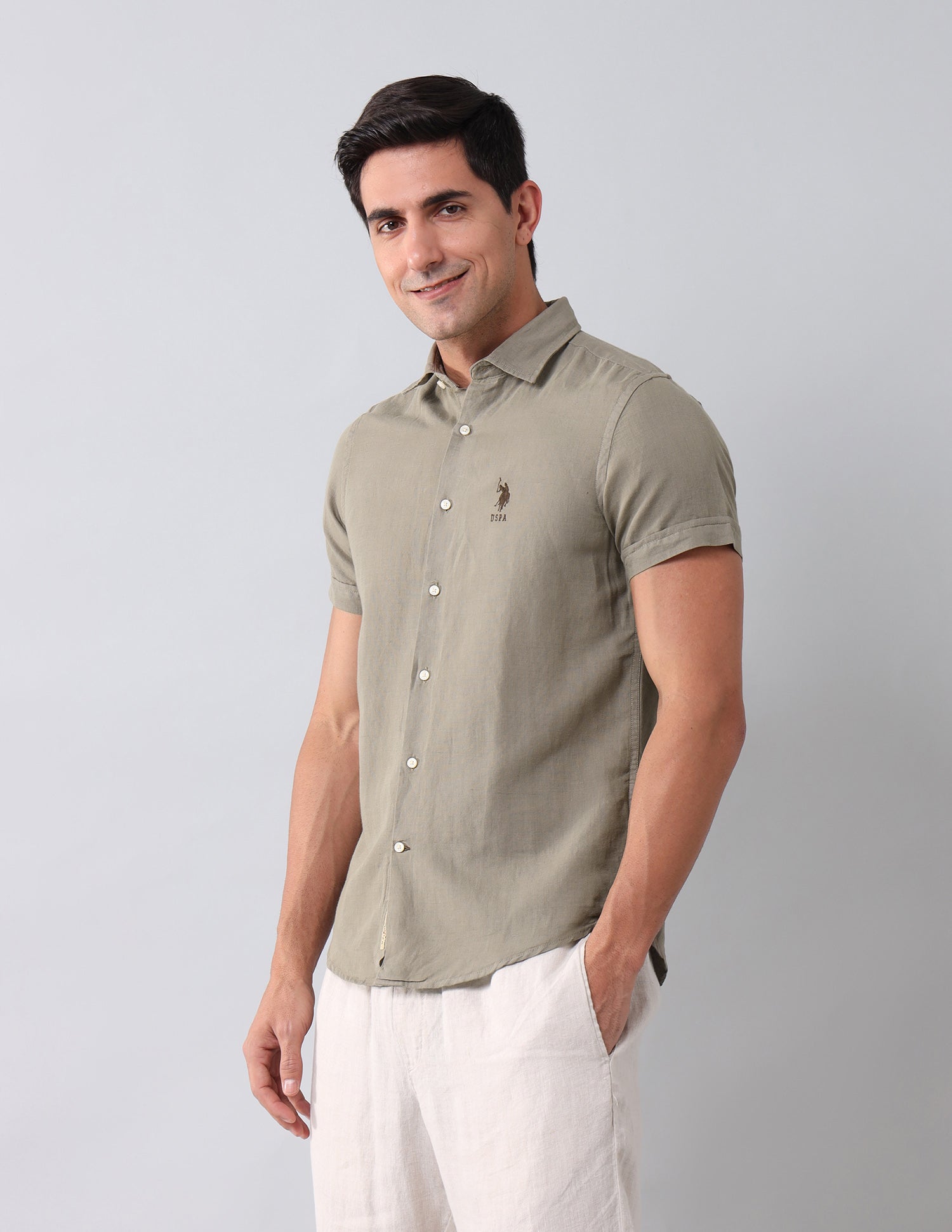 Solid Regular Shirt Olive - U.S. Polo Assn. India | Large