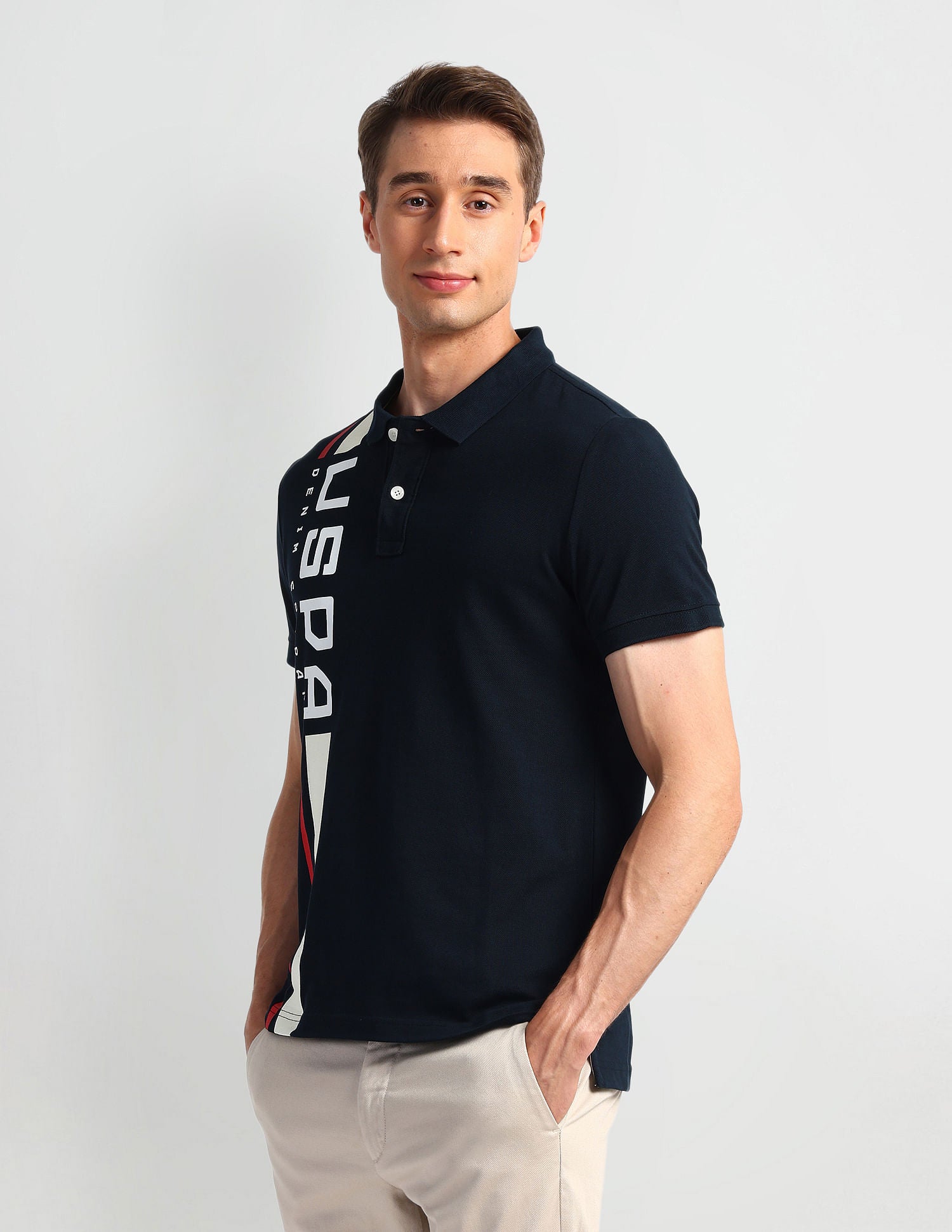 Muscle Fit Typography Polo Shirt Dark-Blue - U.S. Polo Assn. India | Large