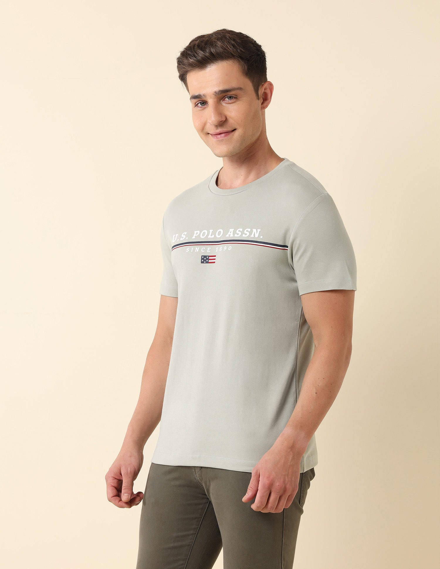 Brand Printed Slim Fit Classic T-Shirt Light Green - U.S. Polo Assn. India | Large