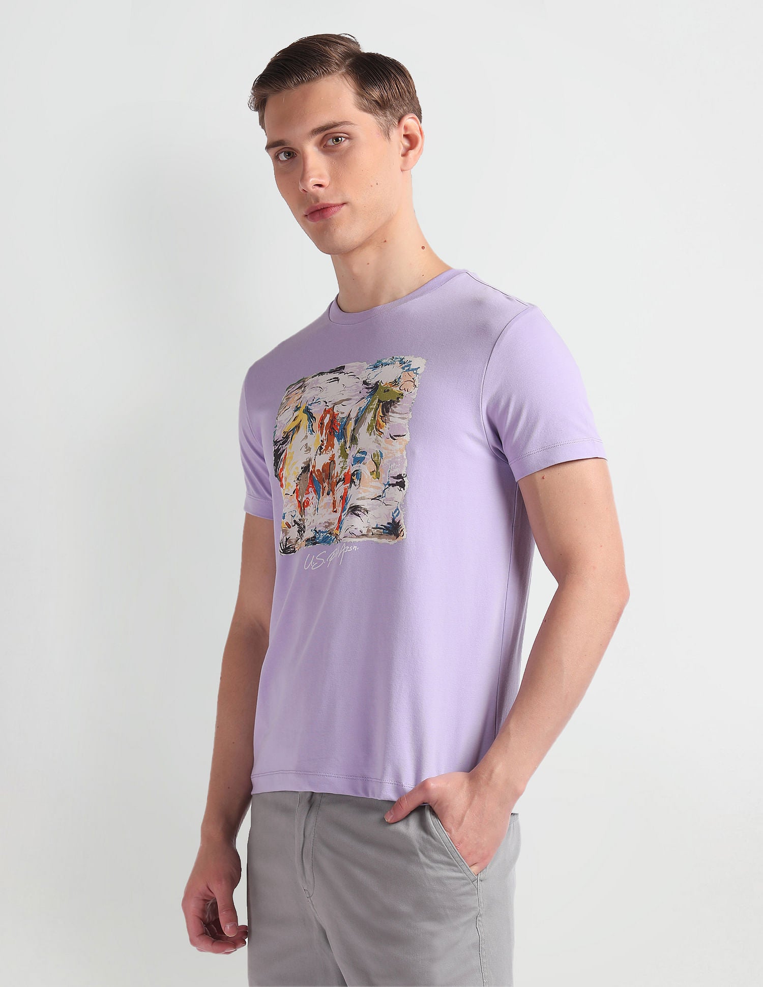 Graphic Print Cotton T-Shirt Purple - U.S. POLO ASSN. | Large