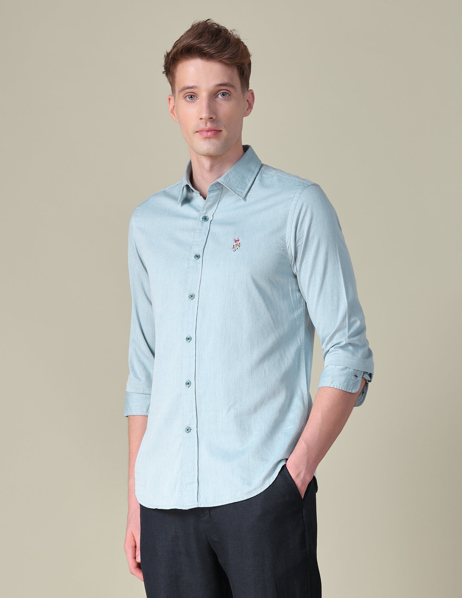 Twill Tailored Fit Shirt Light Green - U.S. POLO ASSN. | Large