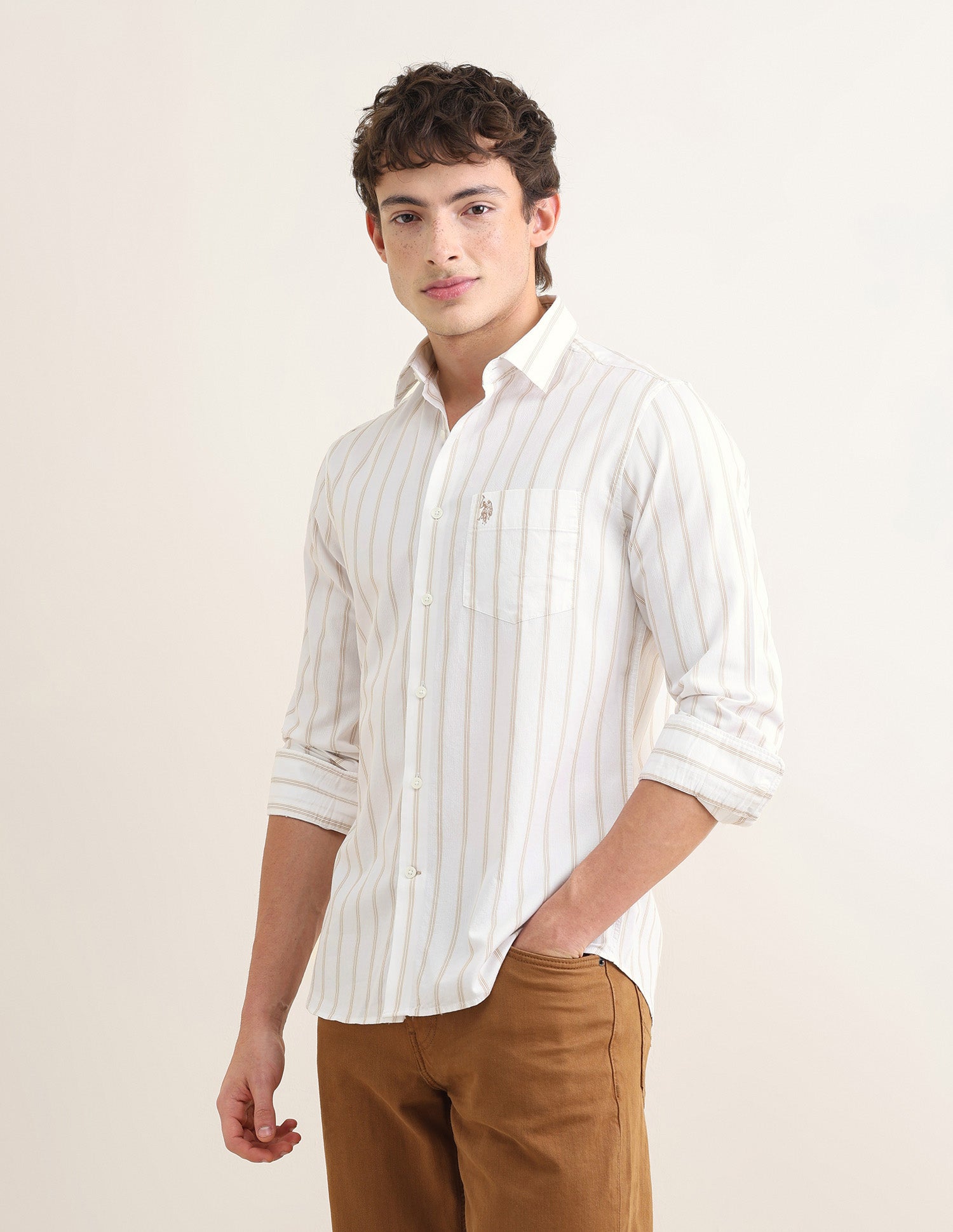 Sotogrande Vertical Striped Shirt Beige - U.S. Polo Assn. India | Large