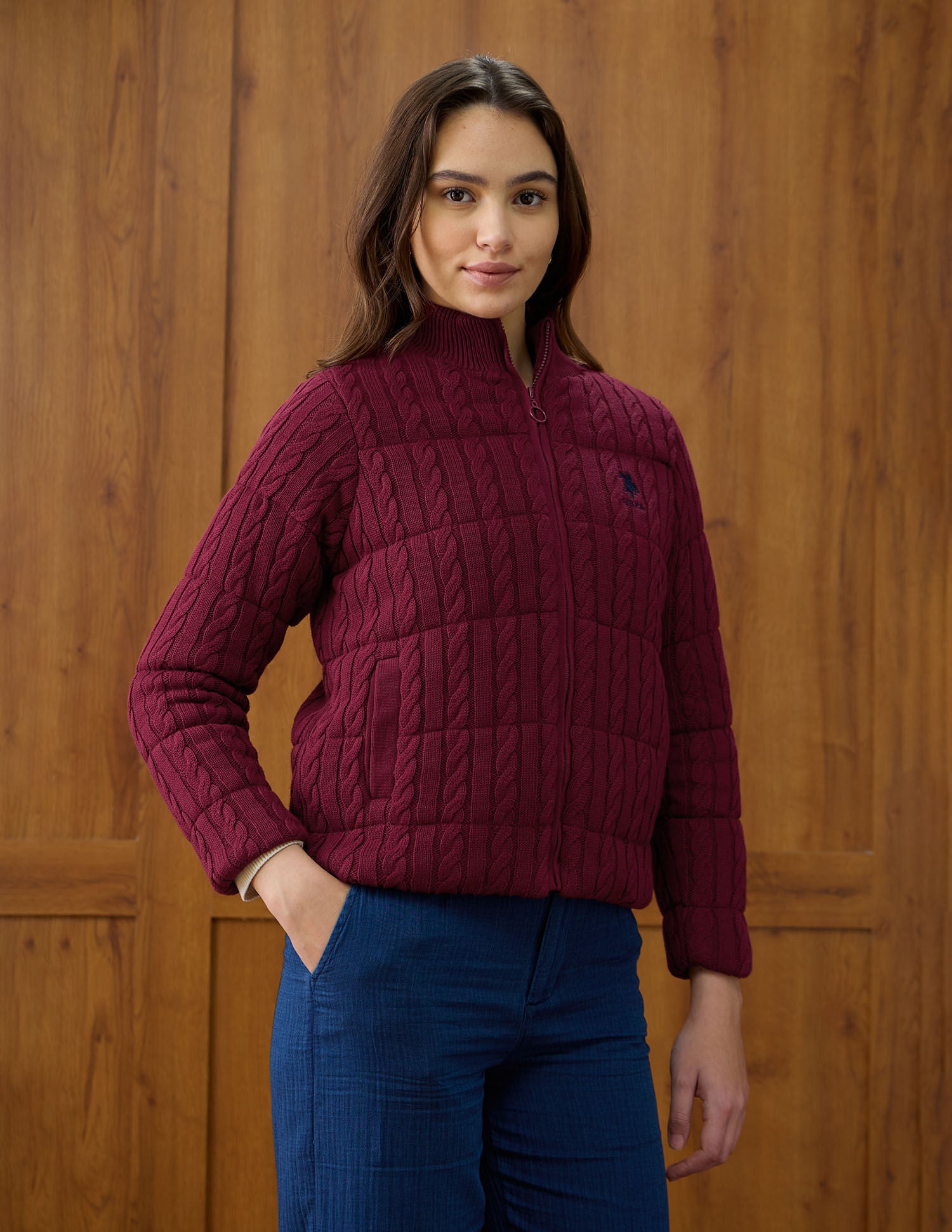 Solid Regular Fit High Neck Jacket Purple - U.S. POLO ASSN. | Large