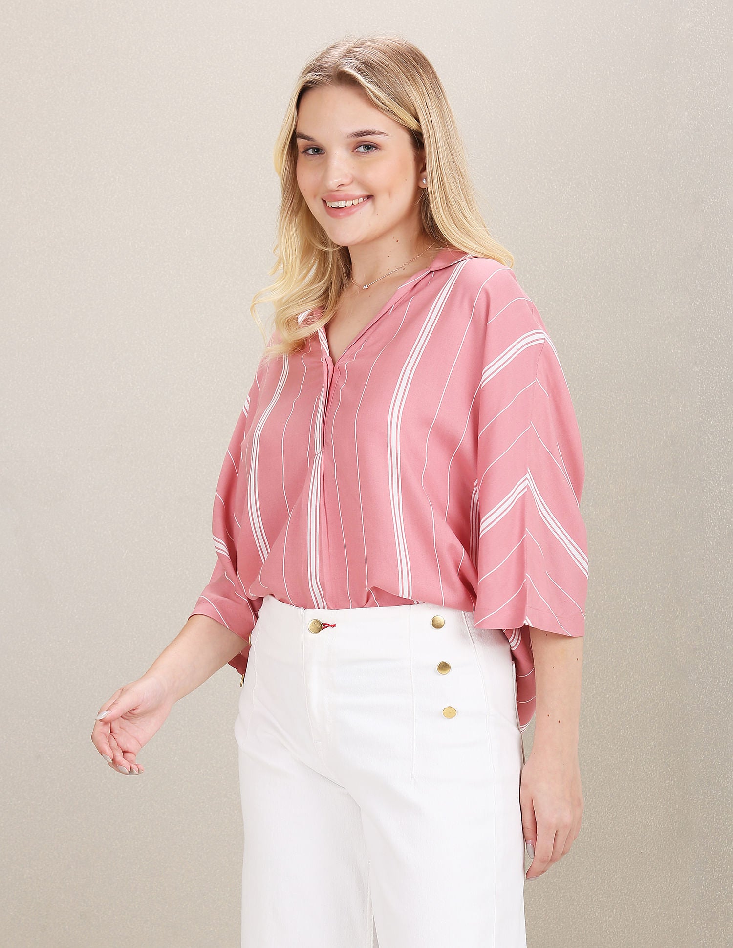 Extended Sleeve Vertical Stripe Top Pink - U.S. POLO ASSN. | Large