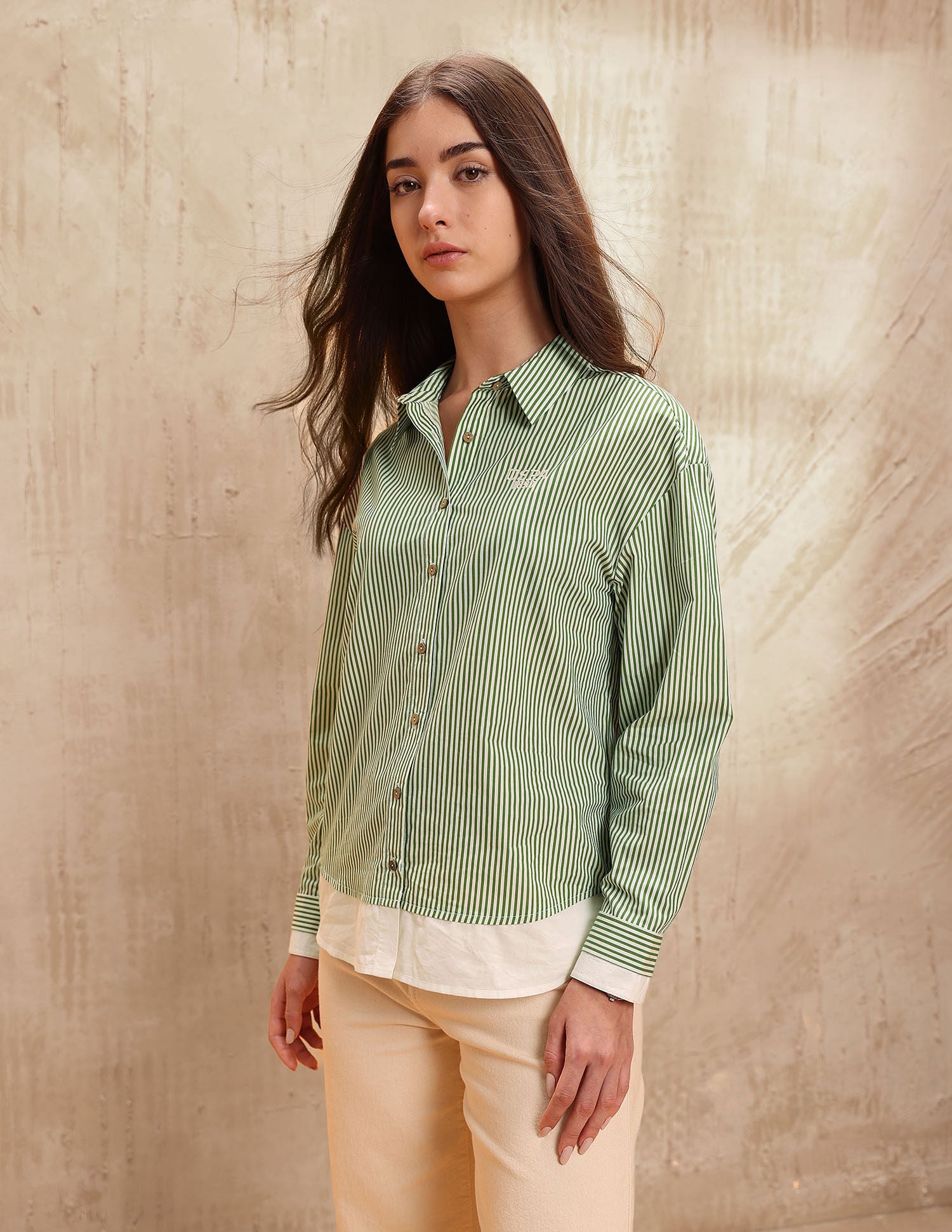 Vertical Striped Regular Fit Shirt Light Green - U.S. POLO ASSN. | Large