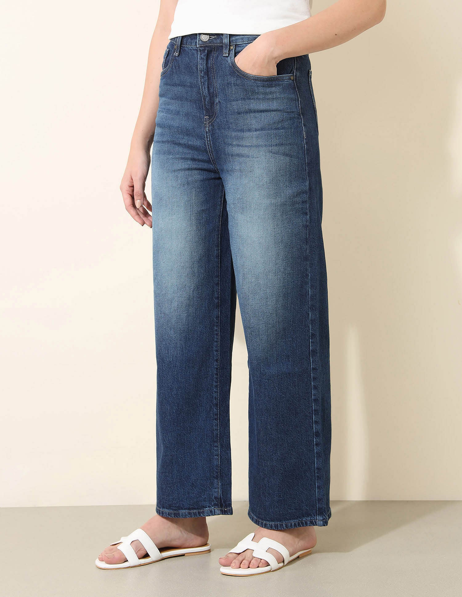 High Rise Wide Leg Comfort Stretch Jeans Dark Blue - U.S. Polo Assn. India | Large