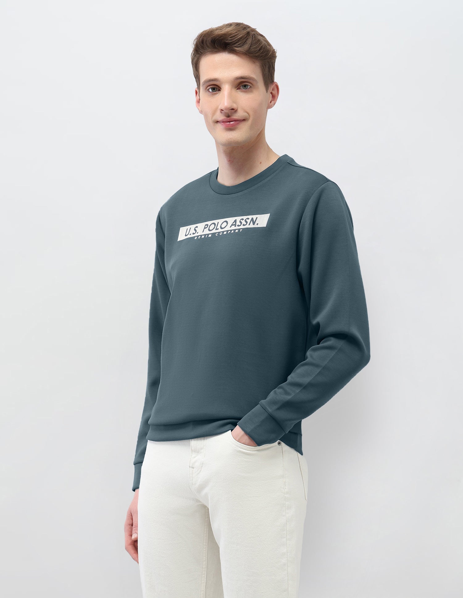 Brand Embossed Regular Fit Sweatshirt Teal - U.S. Polo Assn. India | Large