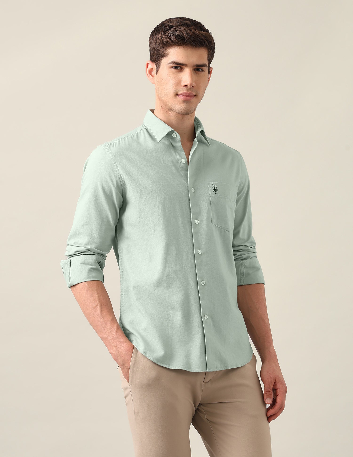 Tailored Fit Solid Shirt Green - U.S. Polo Assn. India | Large